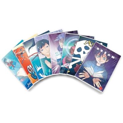 Pigna , Manga-omslag i glänsande lack, A4 21 x 29,7 cm, 42 ark 80 g/m², randiga ark med marginaler för första och andra klassen, blandade omslag, 10-pack Pigna , Manga-omslag i glänsande lack, A4 21 x 29,7 cm, 42 ark 80 g/m², randiga ark med marginaler för första och andra klassen, blandade omslag, 10-pack