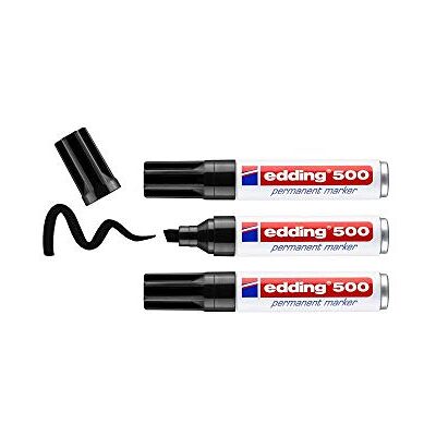 edding 500 permanent märkpenna – svart – 3 pennor – mejselspets 2–7 mm – vattentäta, snabbtorkande, smutssäkra pennor – för kartong, plast, trä, metall, glas och tyg edding 500 permanent märkpenna – svart – 3 pennor – mejselspets 2–7 mm – vattentäta, snabbtorkande, smutssäkra pennor – för kartong, plast, trä, metall, glas och tyg