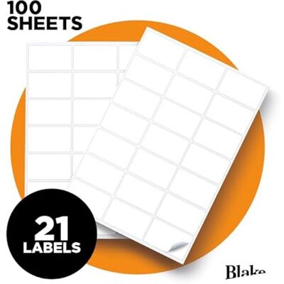 Blake Purely Everday – självhäftande 21 etiketter per A4-ark – 2 100 etiketter – 100 ark – laser och bläckstråleskrivare kompatibel – adress fraktetiketter – lager- och företagsmaterial (LAB A41-21PE) Blake Purely Everday – självhäftande 21 etiketter per A4-ark – 2 100 etiketter – 100 ark – laser och bläckstråleskrivare kompatibel – adress fraktetiketter – lager- och företagsmaterial (LAB A41-21PE)