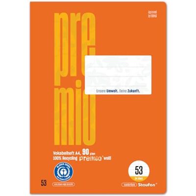 Staufen premio Ordförråd – 5 häften vardera, 24 ark, DIN A4, linjerat 53 (med mittlinje), 90 g/m² återvunnet papper Staufen premio Ordförråd – 5 häften vardera, 24 ark, DIN A4, linjerat 53 (med mittlinje), 90 g/m² återvunnet papper