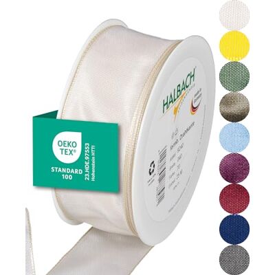 Halbach sidenband premium presentband med trådkant bredd 40 mm längd 25 m Öko-Tex 100 certifierat band Taftband Made in Germany, färg: creme Taftband med formbar trådkant av 100 % acetat, tillverkad i Tyskland, Öko-Tex 100-certifierad, väder/vatte Halbach sidenband premium presentband med trådkant bredd 40 mm längd 25 m Öko-Tex 100 certifierat band Taftband Made in Germany, färg: creme Taftband med formbar trådkant av 100 % acetat, tillverkad i Tyskland, Öko-Tex 100-certifierad, väder/vatte