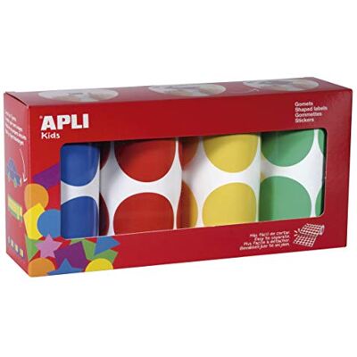 APLI Kids rund färgdekal, 4 rullar 45 mm gul, blå, röd och grön APLI Kids rund färgdekal, 4 rullar 45 mm gul, blå, röd och grön