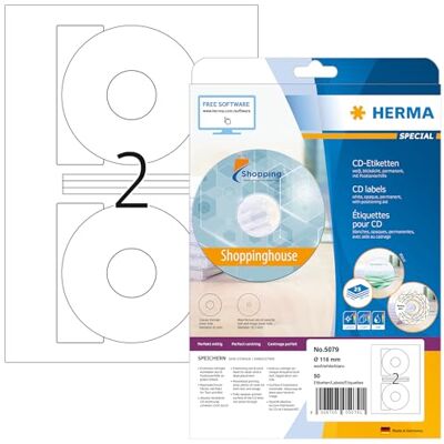 HERMA 5079 CD DVD Etiketter - Runda, 116mm, Matt, 50 st HERMA 5079 CD DVD Etiketter - Runda, 116mm, Matt, 50 st
