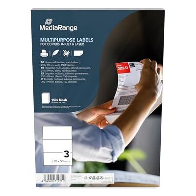 MediaRange Universal-etiketter, starkt fästande, 210 x 99 mm, vit, 150 etiketter MediaRange Universal-etiketter, starkt fästande, 210 x 99 mm, vit, 150 etiketter
