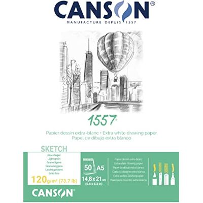 Canson 204127408 1557 ritpapper och skisspapper, A4, rent vitt Lätt korn, limmad, kort sida, för professionella konstnärer och illustratörer Canson 204127408 1557 ritpapper och skisspapper, A4, rent vitt Lätt korn, limmad, kort sida, för professionella konstnärer och illustratörer