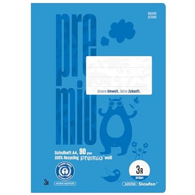 Staufen premio skolhäfte – 4 häften vardera, 16 ark, DIN A4, linjerat 3R (21 dubbla linjer med kant), 90 g/m² återvunnet papper, runda hörn förhindrar "åsneöron Staufen premio skolhäfte – 4 häften vardera, 16 ark, DIN A4, linjerat 3R (21 dubbla linjer med kant), 90 g/m² återvunnet papper, runda hörn förhindrar "åsneöron