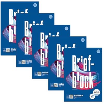 Staufen Contura brevblock – 5 block à 50 ark brevpapper, DIN A4 Rutat linjerat (5 mm), högkvalitativt 70 g/m² papper, DIN A4, limmad Staufen Contura brevblock – 5 block à 50 ark brevpapper, DIN A4 Rutat linjerat (5 mm), högkvalitativt 70 g/m² papper, DIN A4, limmad