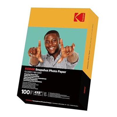 Kodak Fotopapper, 100 ark fotopapper, 102 x 152 mm, högglansig finish, 180 gsm – kompatibel med bläckstråleskrivare Kodak Fotopapper, 100 ark fotopapper, 102 x 152 mm, högglansig finish, 180 gsm – kompatibel med bläckstråleskrivare