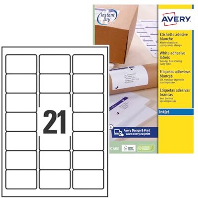Avery J8160-25 Universaletiketter, Vit, 63.5 x 38.1 mm, Paket med 525 Avery J8160-25 Universaletiketter, Vit, 63.5 x 38.1 mm, Paket med 525