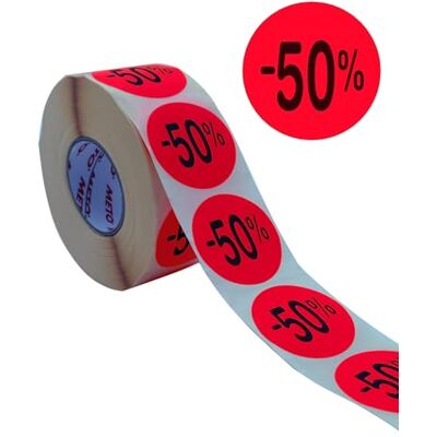 Meto Original rabattetiketter – 50% – (40 mm, rund, fluorröd, permanent, 1 000 etiketter på rulle, självhäftande etiketter 30004925) Meto Original rabattetiketter – 50% – (40 mm, rund, fluorröd, permanent, 1 000 etiketter på rulle, självhäftande etiketter 30004925)