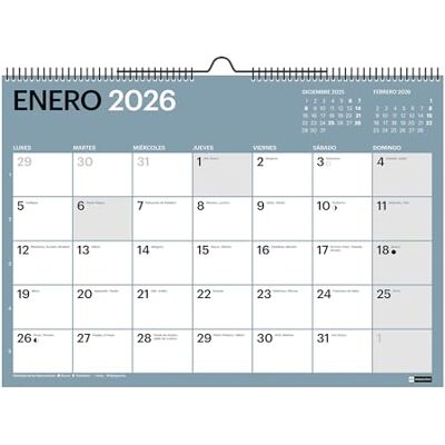 Miquelrius Chromat väggkalender 2026, Årlig A3 arrangör: 420 x 296 mm, utrymme för kommentar, dubbel spiralbindning, 9 interiörfärger, 12 månaders planerare, spanska Miquelrius Chromat väggkalender 2026, Årlig A3 arrangör: 420 x 296 mm, utrymme för kommentar, dubbel spiralbindning, 9 interiörfärger, 12 månaders planerare, spanska
