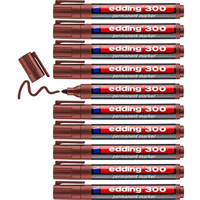 edding 300 permanentmarkörer – brun – 10 pennor – rund spets 1,5–3 mm – vattentät, snabbtorkande – torkbeständig – för kartong, plast, glas, trä, metall, glas edding 300 permanentmarkörer – brun – 10 pennor – rund spets 1,5–3 mm – vattentät, snabbtorkande – torkbeständig – för kartong, plast, glas, trä, metall, glas