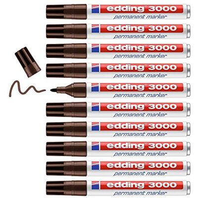 edding 3000 permanent markör – mörkbrun – 10 pennor – rund spets 1,5 – 3 mm – snabbtorkande permanent markör – vattentät, fläckbeständig – för kartong, plast, trä, metall – universalmarkörer edding 3000 permanent markör – mörkbrun – 10 pennor – rund spets 1,5 – 3 mm – snabbtorkande permanent markör – vattentät, fläckbeständig – för kartong, plast, trä, metall – universalmarkörer