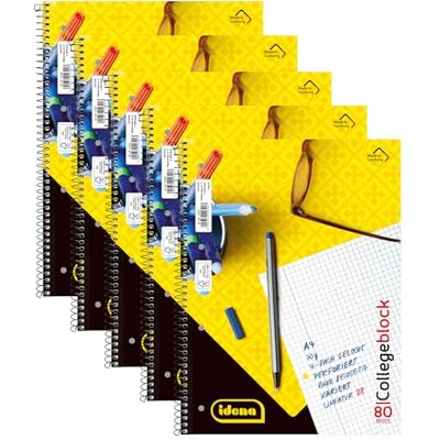 Idena 90367-5 stycken A4 College-underlägg med 80 ark linjerad och dubbel kant, underlägg med spiralbindning, 70 g/m² papper, 4 hål + perforerat Idena 90367-5 stycken A4 College-underlägg med 80 ark linjerad och dubbel kant, underlägg med spiralbindning, 70 g/m² papper, 4 hål + perforerat