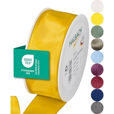Halbach sidenband premium presentband med trådkant bredd 40 mm längd 25 m Öko-Tex 100 certifierat band Taftband Made in Germany, färg: gul Halbach sidenband premium presentband med trådkant bredd 40 mm längd 25 m Öko-Tex 100 certifierat band Taftband Made in Germany, färg: gul