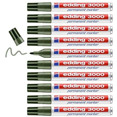 edding 3000 permanent markör – olivgrön – 10 pennor – rund spets 1,5 – 3 mm – snabbtorkande permanent markör – vattentät, fläckbeständig – för kartong, plast, trä, metall – universalmarkörer edding 3000 permanent markör – olivgrön – 10 pennor – rund spets 1,5 – 3 mm – snabbtorkande permanent markör – vattentät, fläckbeständig – för kartong, plast, trä, metall – universalmarkörer