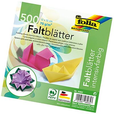 folia 8962 – Fällbara blad 12 x 12 cm, 70 g/kvm, 500 ark sorterade i 10 intensiva färger – perfekt för pappersveck och för andra kreativa hantverk folia 8962 – Fällbara blad 12 x 12 cm, 70 g/kvm, 500 ark sorterade i 10 intensiva färger – perfekt för pappersveck och för andra kreativa hantverk