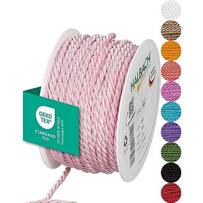 Halbach sidenband premiumsnöre (ljusrosa) Bredd 4 mm längd 25 m Tillverkad i Tyskland & Öko-Tex certifierad glänsande satinsnöre av acetat Halbach sidenband premiumsnöre (ljusrosa) Bredd 4 mm längd 25 m Tillverkad i Tyskland & Öko-Tex certifierad glänsande satinsnöre av acetat