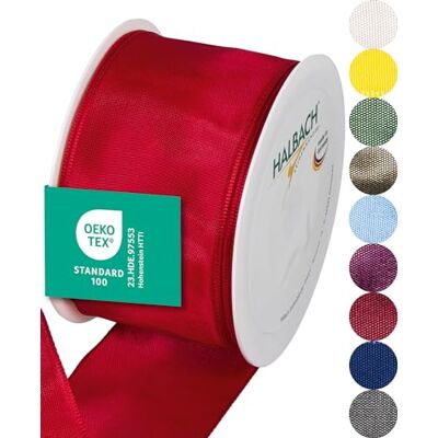 Halbach sidenband premium presentband med trådkant bredd 60 mm längd 25 m Öko-Tex 100 certifierat band Taftband Made in Germany, färg: röd Taftband med formbar trådkant av 100 % acetat, tillverkad i Tyskland, Öko-Tex 100-certifierad, väder/vattent Halbach sidenband premium presentband med trådkant bredd 60 mm längd 25 m Öko-Tex 100 certifierat band Taftband Made in Germany, färg: röd Taftband med formbar trådkant av 100 % acetat, tillverkad i Tyskland, Öko-Tex 100-certifierad, väder/vattent