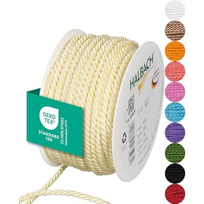 Halbach sidenband premiumsnöre (vanilj) Bredd 4 mm längd 25 m Tillverkad i Tyskland & Öko-Tex certifierad glänsande satinsnöre av acetat Halbach sidenband premiumsnöre (vanilj) Bredd 4 mm längd 25 m Tillverkad i Tyskland & Öko-Tex certifierad glänsande satinsnöre av acetat