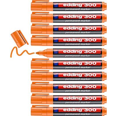 edding 300 permanentmarkörer – orange – 10 pennor – rund spets 1,5–3 mm – vattentät, snabbtorkande – torkbeständig – för kartong, plast, glas, trä, metall, glas edding 300 permanentmarkörer – orange – 10 pennor – rund spets 1,5–3 mm – vattentät, snabbtorkande – torkbeständig – för kartong, plast, glas, trä, metall, glas
