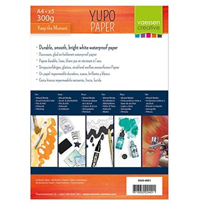 Creative Florence Yupo A4-papper vitt 5 ark 216 g/m² syntetiskt och vattentätt papper för alkoholbläck, målning, teckning och prägling Creative Florence Yupo A4-papper vitt 5 ark 216 g/m² syntetiskt och vattentätt papper för alkoholbläck, målning, teckning och prägling