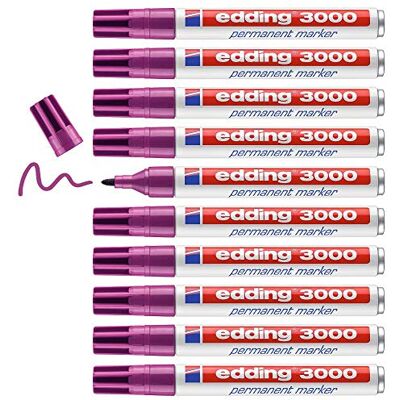 edding 3000 permanent markör – rödlila (lila) – 10 pennor – rund spets 1,5–3 mm – snabbtorkande permanent markör – vattentät torkbeständig – för kartong plast trä metall – universalmarkörer edding 3000 permanent markör – rödlila (lila) – 10 pennor – rund spets 1,5–3 mm – snabbtorkande permanent markör – vattentät torkbeständig – för kartong plast trä metall – universalmarkörer
