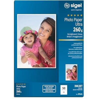 Sigel IP639 InkJet Ultra fotopapper, glansig, 190 gsm, A4, 50 ark 260 gsm Sigel IP639 InkJet Ultra fotopapper, glansig, 190 gsm, A4, 50 ark 260 gsm