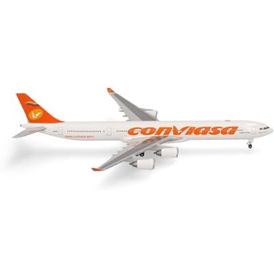 Herpa Flygplansmodell Conviasa Airbus A340-600, miniatyr i skala 1:500, samlarobjekt, flygplansmodell utan ställ, metall Herpa Flygplansmodell Conviasa Airbus A340-600, miniatyr i skala 1:500, samlarobjekt, flygplansmodell utan ställ, metall