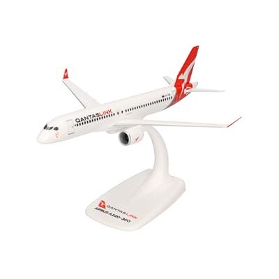 Herpa modellflygplan QantasLink Airbus A220-300, skala 1:200, klickmodell, samlarobjekt – flygplan med ställ, plastfigur Herpa modellflygplan QantasLink Airbus A220-300, skala 1:200, klickmodell, samlarobjekt – flygplan med ställ, plastfigur