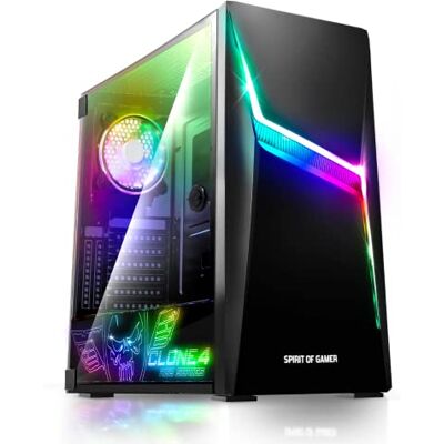 Spirit Of Gamer Clone 4, RGB Gaming PC Chassi för Spelare med vägg i Transparent Härdat Glas Skapa din Speldator Medium Tower ATX/MATX/ITX Kompatibel 2 Adresserbara 120 mm Fläktar Ingår Spirit Of Gamer Clone 4, RGB Gaming PC Chassi för Spelare med vägg i Transparent Härdat Glas Skapa din Speldator Medium Tower ATX/MATX/ITX Kompatibel 2 Adresserbara 120 mm Fläktar Ingår