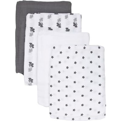 Care Baby Unisex 4141 Muslindukar, Vit/Svart/Grå, 70 x 70 cm, 4 st Care Baby Unisex 4141 Muslindukar, Vit/Svart/Grå, 70 x 70 cm, 4 st