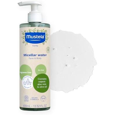 Mustela Ekologiskt micellvatten, olivolja och aloe vera, ansikte, blöjbyte, smink, baby, hela familjen – mild rengöring utan sköljning, 99% naturliga ingredienser (400 ml) Mustela Ekologiskt micellvatten, olivolja och aloe vera, ansikte, blöjbyte, smink, baby, hela familjen – mild rengöring utan sköljning, 99% naturliga ingredienser (400 ml)