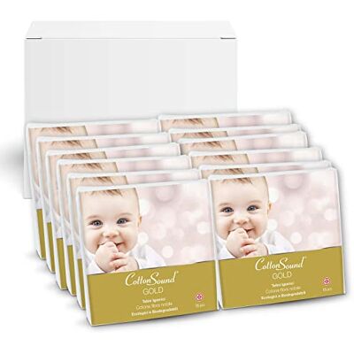 Cotton Sound GOLD BABY Hygieniska dukar 12 förpackningar x 15 stycken, hygieniska rullar för barn 40 x 80 cm i 100% hydrofil bomull, hypoallergena och biologiskt nedbrytbara, dermatologiskt testade, Cotton Sound GOLD BABY Hygieniska dukar 12 förpackningar x 15 stycken, hygieniska rullar för barn 40 x 80 cm i 100% hydrofil bomull, hypoallergena och biologiskt nedbrytbara, dermatologiskt testade,