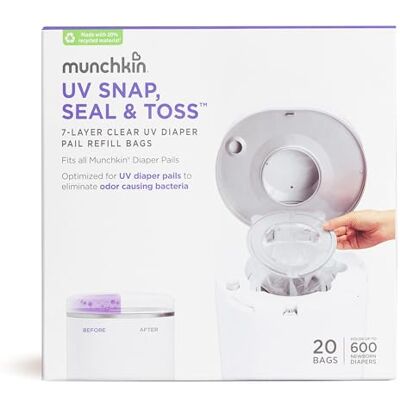 Munchkin UV snap, försegla och kasta blöjhink påfyllningspåsar, rymmer 600 blöjor, 20 st Munchkin UV snap, försegla och kasta blöjhink påfyllningspåsar, rymmer 600 blöjor, 20 st