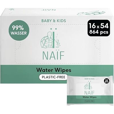 Naïf Plastfria våtservetter 864 stycken (16 x 54 våtservetter) – för Babypo, kropp och ansikte – 99% av vatten, tillsätt 0% perfum och alkohol – hållbara eukalyptusfibrer Naïf Plastfria våtservetter 864 stycken (16 x 54 våtservetter) – för Babypo, kropp och ansikte – 99% av vatten, tillsätt 0% perfum och alkohol – hållbara eukalyptusfibrer