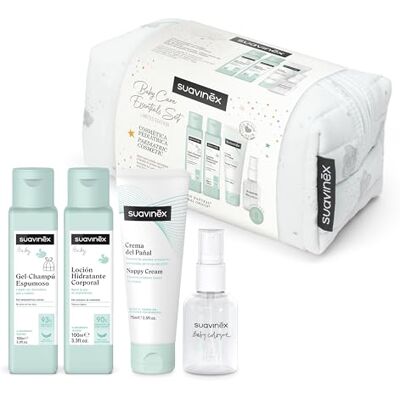 SUAVINEX , Baby Necessär i tyg, presentset för nyfödda med kosmetika: Schampo Gel 100 ml fuktgivande lotion 100 ml blöjkräm 75 ml baby cologne 50 ml reseformat, blå drömmar SUAVINEX , Baby Necessär i tyg, presentset för nyfödda med kosmetika: Schampo Gel 100 ml fuktgivande lotion 100 ml blöjkräm 75 ml baby cologne 50 ml reseformat, blå drömmar