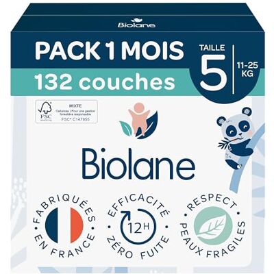 Biolane Babyblöjor storlek 5 (11–25 kg) känslig hud ultraabsorberande, läcker inte, upp till 12 timmar torr komfort och skydd 1 månadspaket 132 blöjor tillverkad i Frankrike Biolane Babyblöjor storlek 5 (11–25 kg) känslig hud ultraabsorberande, läcker inte, upp till 12 timmar torr komfort och skydd 1 månadspaket 132 blöjor tillverkad i Frankrike