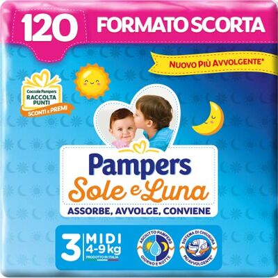 Pampers sol och måne Midi Blöjor, Storlek 3 (4-9 kg), 120 Blöjor Pampers sol och måne Midi Blöjor, Storlek 3 (4-9 kg), 120 Blöjor