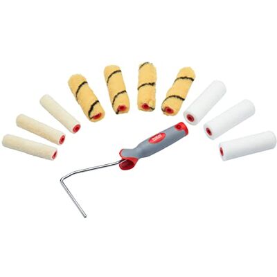 ProDec 11 stycken olika 4-tums minifärgrullar och ram för en jämn finish med emulsion, glans, satin, lack, träfläck på innerväggar, tak, trä, metall, 4 ProDec 11 stycken olika 4-tums minifärgrullar och ram för en jämn finish med emulsion, glans, satin, lack, träfläck på innerväggar, tak, trä, metall, 4