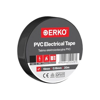 ERKO PVC isoleringstejp svart 19 mm x 20 m elektriska kablar reparation, mycket flexibel med stark självhäftande kraft, kemibeständig, polyvinylklorid ERKO PVC isoleringstejp svart 19 mm x 20 m elektriska kablar reparation, mycket flexibel med stark självhäftande kraft, kemibeständig, polyvinylklorid