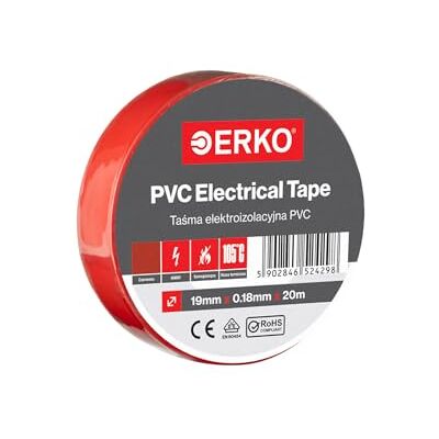 ERKO PVC isoleringstejp röd 19 mm x 20 m elektriska kablar reparation, mycket flexibel med stark självhäftande kraft, kemibeständig, polyvinylklorid Vattentät, självhäftande och flexibel, perfekt för elektriker, kabelreparation och gör-det-själv-arbete ERKO PVC isoleringstejp röd 19 mm x 20 m elektriska kablar reparation, mycket flexibel med stark självhäftande kraft, kemibeständig, polyvinylklorid Vattentät, självhäftande och flexibel, perfekt för elektriker, kabelreparation och gör-det-själv-arbete