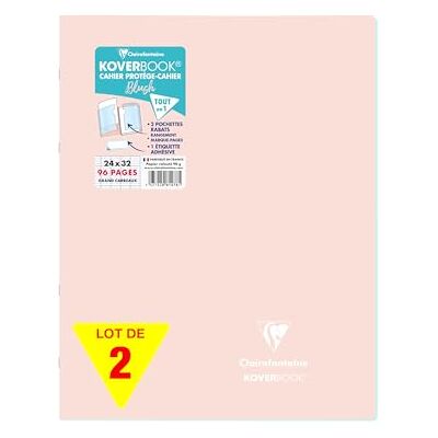 Clairefontaine 981478AMZC Un lot de 2 Cahiers Agrafés Koverbook 24x32 cm 96 Pages Petits Carreaux avec Marge 90 g Couverture Polypro rose poudré Clairefontaine 981478AMZC Un lot de 2 Cahiers Agrafés Koverbook 24x32 cm 96 Pages Petits Carreaux avec Marge 90 g Couverture Polypro rose poudré