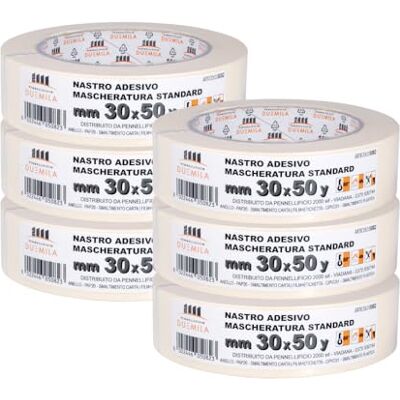 PENNELLIFICIO 2000 Set med 6 maskerings- och pappersband för målning, utan rester, fläckborttagning, mått 30 mm x 45 m – Made in Italy PENNELLIFICIO 2000 Set med 6 maskerings- och pappersband för målning, utan rester, fläckborttagning, mått 30 mm x 45 m – Made in Italy