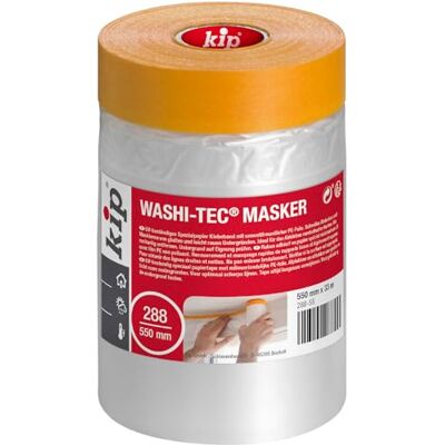 Kip WASHI-TEC® Masker – professionell washitejp med täckfolie för målare 550 mm x 33 m Självhäftande målarblad för att täcka och klistra fast dammskydd och fönster, UV-resistent Kip WASHI-TEC® Masker – professionell washitejp med täckfolie för målare 550 mm x 33 m Självhäftande målarblad för att täcka och klistra fast dammskydd och fönster, UV-resistent