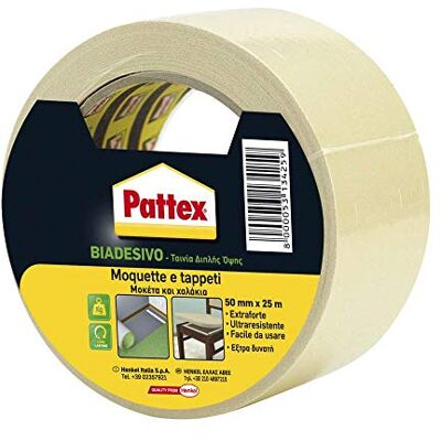 Pattex Dubbelhäftande tejp, Tejp för mattor, mattor och andra golv, självhäftande effekt, 50 mm X 25 m Pattex Dubbelhäftande tejp, Tejp för mattor, mattor och andra golv, självhäftande effekt, 50 mm X 25 m
