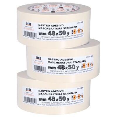 PENNELLIFICIO 2000 Set med 3 maskerings- och pappersband för målning, utan rester, fläckborttagning, mått 48 mm x 45 m – Made in Italy PENNELLIFICIO 2000 Set med 3 maskerings- och pappersband för målning, utan rester, fläckborttagning, mått 48 mm x 45 m – Made in Italy