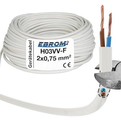 EBROM Plastslangledning rund, LED-kabel, strömkabel, enhetskabel H03VV-F 2 x 0,75 mm² färg: vit, många längder i steg om 5 m upp till 250 meter 2 x 0,75 mm2, din kabellängd: 15 meter EBROM Plastslangledning rund, LED-kabel, strömkabel, enhetskabel H03VV-F 2 x 0,75 mm² färg: vit, många längder i steg om 5 m upp till 250 meter 2 x 0,75 mm2, din kabellängd: 15 meter