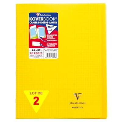 Clairefontaine 981606AMZC Un lot de 2 Cahiers Agrafés Koverbook 24x32 cm 96 Pages Petits Carreaux avec Marge 90 g Couverture Polypro jaune Clairefontaine 981606AMZC Un lot de 2 Cahiers Agrafés Koverbook 24x32 cm 96 Pages Petits Carreaux avec Marge 90 g Couverture Polypro jaune