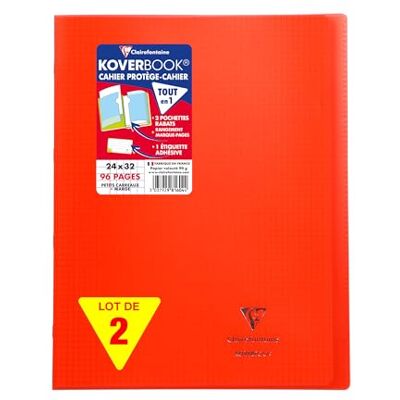 Clairefontaine 981644AMZC Un lot de 2 Cahiers Agrafés Koverbook 24x32 cm 96 Pages Petits Carreaux avec Marge 90 g Couverture Polypro rouge Clairefontaine 981644AMZC Un lot de 2 Cahiers Agrafés Koverbook 24x32 cm 96 Pages Petits Carreaux avec Marge 90 g Couverture Polypro rouge